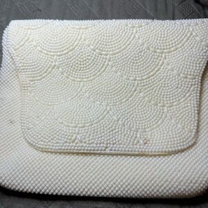 Vintage Beaded White Clutch Purse